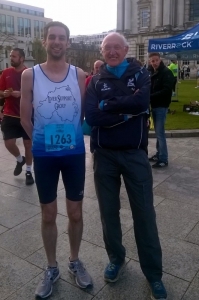 Philip at the start with his coach John Glover